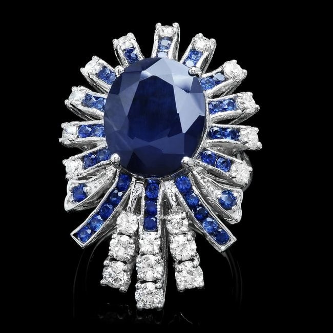 14k White Gold 11ct Sapphire 1.70ct Diamond Ring: Retail: $14,700.00 ****** 14k White Gold 11ct Sapphire 1.70ct Diamond Ring ****** Metal: 14k Solid White Gold / Size: 7 / Total Item Weight: 11.0 grams / Country Made: United States / / Main Stone: Sa