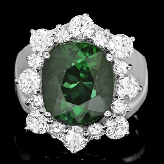 14k Gold 6.40ct Tourmaline 1.65ct Diamond Ring: Retail: $17,850.00 ****** 14k Gold 6.40ct Tourmaline 1.65ct Diamond Ring ****** Metal: 14k Solid White Gold / Total Item Weight: 9.0 grams / Country Made: United States / / Main Stone: Tourmaline / Co
