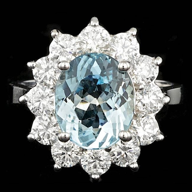 14k Gold 6.00ct Aquamarine 1.75ct Diamond Ring: Retail: $14,700.00 ****** 14k Gold 6.00ct Aquamarine 1.75ct Diamond Ring ****** Metal: 14k Solid White Gold / Size: 7 / Total Item Weight: 6.0 grams / Country Made: United States / / Main Stone: Aquam