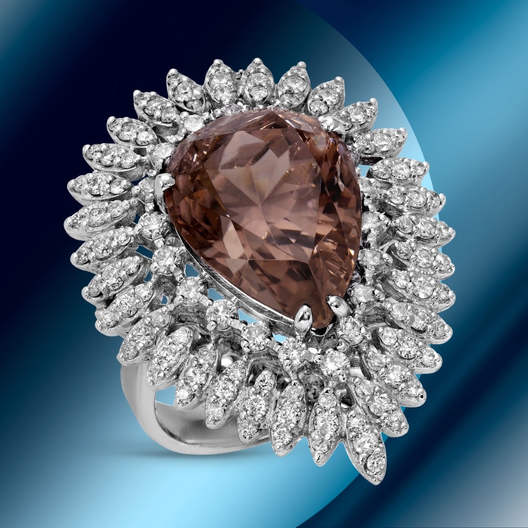 14K Gold 11.91cts Tourmaline & 1.50cts Diamond Ring: Retail: $34,357*****14K Gold Tourmaline & Diamond Ring*****Metal: 14K White Gold/ Total Wt.: 12.8g / Country Made US// Main Stone: Tourmaline / Carat Total Wt.:11.91cts / Treatment: Heat with Signific