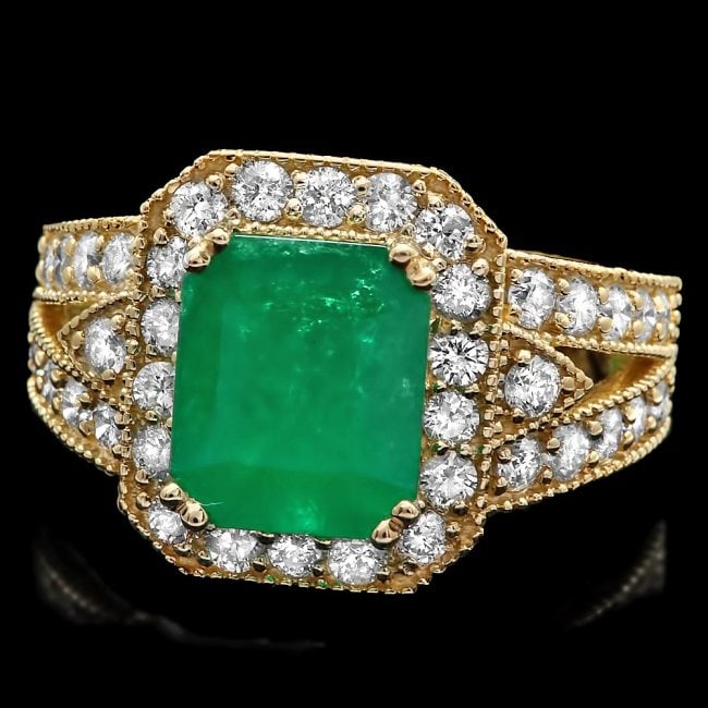 14k Gold 2.70ct Emerald 1.30ct Diamond Ring: Retail: $14,700.00 ****** 14k Gold 2.70ct Emerald 1.30ct Diamond Ring ****** Metal: 14k Solid Yellow Gold / Size: 7.5 / Total Item Weight: 6.5 grams / Country Made: United States / / Main Stone: Emera