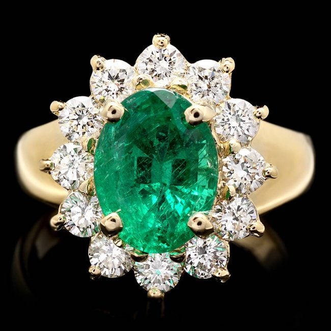 14k Gold 2.70ct Emerald 1.30ct Diamond Ring: Retail: $16,750.00 ****** 14k Gold 2.70ct Emerald 1.30ct Diamond Ring ****** Metal: 14k Solid Yellow Gold / Size: 7 / Total Item Weight: 7.0 grams / Country Made: United States / / Main Stone: Emerald