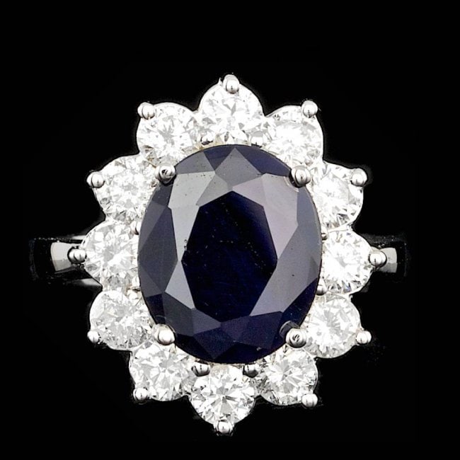 14k Gold 5.00ct Sapphire 2.50ct Diamond Ring: Retail: $13,600.00 ****** 14k Gold 5.00ct Sapphire 2.50ct Diamond Ring ****** Metal: 14k Solid White Gold / Size: 7 / Total Item Weight: 8.5 grams / Country Made: United States / / Main Stone: Sapphir