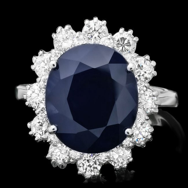 14k Gold 7.40ct Sapphire 1.18ct Diamond Ring: Retail: $7,900.00 ****** 14k Gold 7.40ct Sapphire 1.18ct Diamond Ring ****** Metal: 14k Solid White Gold / Size: 6.75 / Total Item Weight: 6.5 grams / Country Made: United States / / Main Stone: Sapph