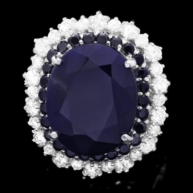14k Gold 13.45ct Sapphire 1.35ct Diamond Ring: Retail: $11,360.00 ****** 14k Gold 13.45ct Sapphire 1.35ct Diamond Ring ****** Metal: 14k Solid White Gold / Size: 7 / Total Item Weight: 10.0 grams / Country Made: United States / / Main Stone: Sapph