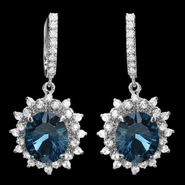 14k Gold 12.00ct Topaz 1.90ct Diamond Earrings: Retail: $8,400.00 ****** 14k Gold 12.00ct Topaz 1.90ct Diamond Earrings ****** Metal: 14k Solid White Gold / Total Item Weight: 10.5 grams / Country Made: United States / / Main Stone: Topaz / Color: 