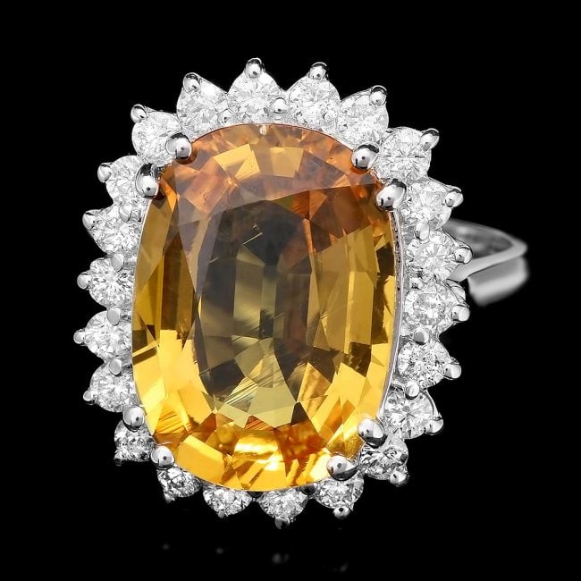 14k Gold 7.50ct Sapphire 0.80ct Diamond Ring: Retail: $28,700.00 ****** 14k Gold 7.50ct Sapphire 0.80ct Diamond Ring ****** Metal: 14k Solid White Gold / Total Item Weight: 7.5 grams / Country Made: USA / / Main Stone: Sapphire / Color: Yellow / 