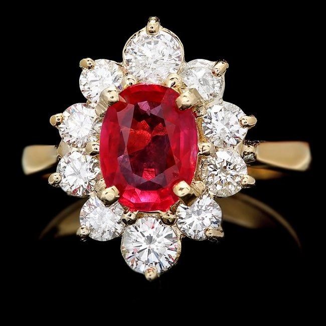 14k Yellow Gold 1.50ct Ruby 1.10ct Diamond Ring: Retail: $6,400.00 ****** 14k Yellow Gold 1.50ct Ruby 1.10ct Diamond Ring ****** Metal: 14k Solid Yellow Gold / Size: 6.5 / Total Item Weight: 4.5 grams / Country Made: United States / / Main Stone: Ru