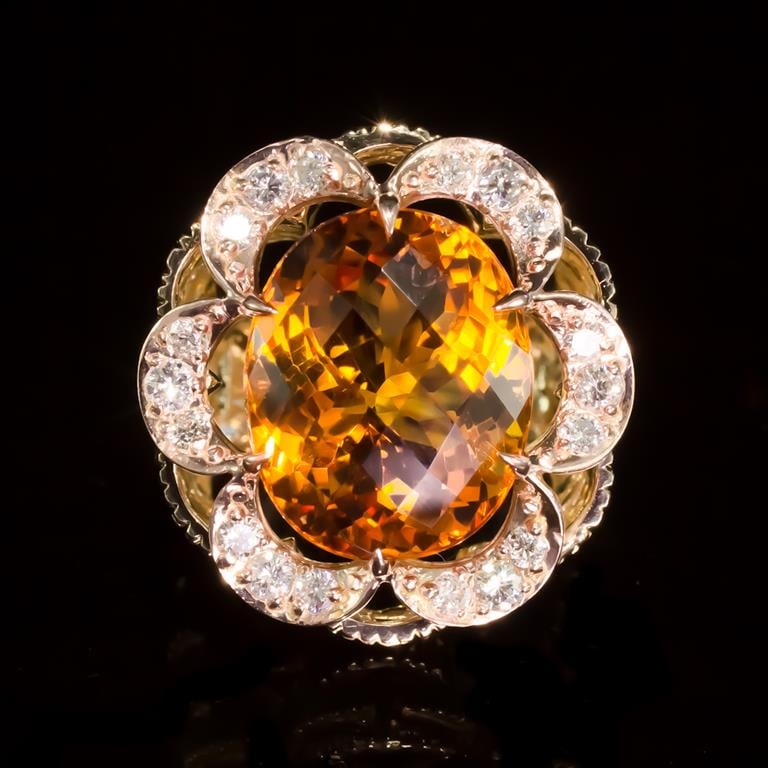 14K Gold 11.45ct Citrine 0.80ct Diamond Ring: Retail: $9,930.00 ******14K Gold Citrine & Diamond Ring ****** Metal: 14K Solid Yellow Gold / Total Item Weight: 18.0 grams / Country Made: United States / / Main Stone: Citrine / Color: Orange / Cara