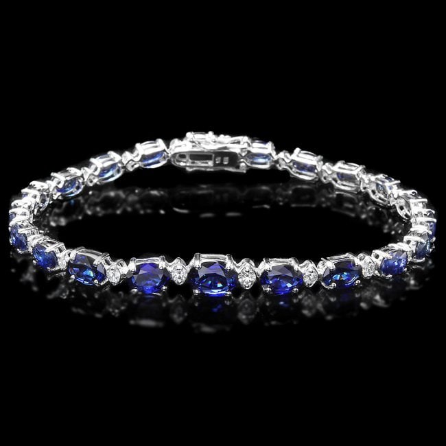 14k Gold 13.00ct Sapphire 0.75ct Diamond Bracelet: Retail: $14,500.00 ****** 14k Gold 13.00ct Sapphire 0.75ct Diamond Bracelet ****** Metal: 14k Solid White Gold / Size: 7.25 / Total Item Weight: 11.00 grams / Country Made: United States / / Main Ston