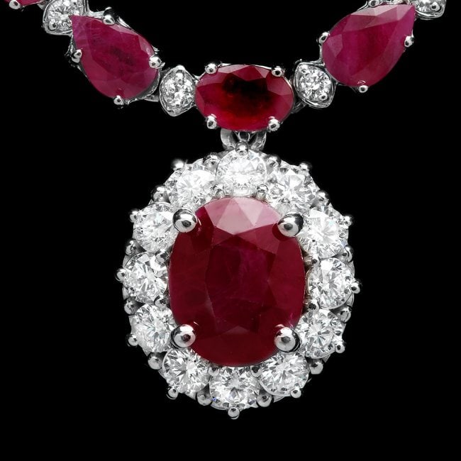 14k White Gold 32ct Ruby 2.50ct Diamond Necklace (1 of 5)