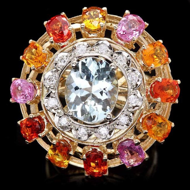14k 9ctw Aquamarine Sapphire .40ct Diamond Ring: Retail: $8,900.00 ****** 14k 9ctw Aquamarine Sapphire .40ct Diamond Ring ****** Metal: 14k Solid Multi-Tone Gold / Size: 7.5 / Total Item Weight: 13.0 grams / Country Made: United States / / Main Ston