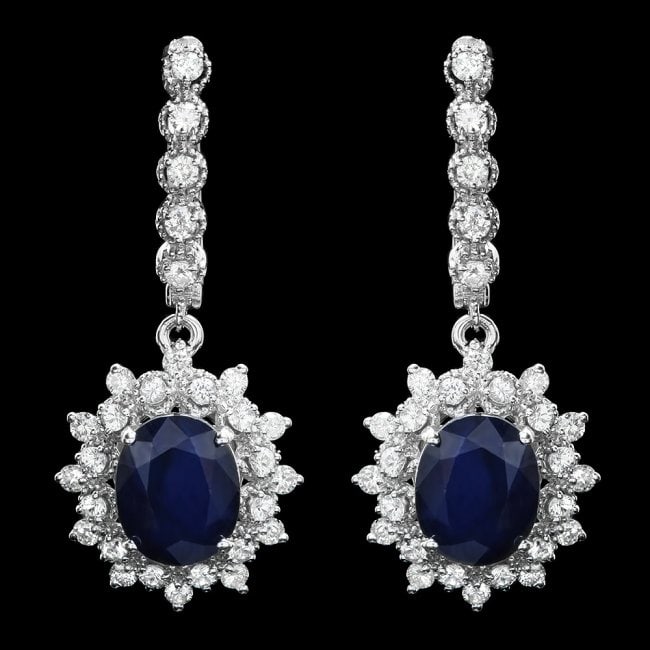 14k Gold 6.0ct Sapphire 1.60ct Diamond Earrings: Retail: $6,600.00 ****** 14k Gold 6.0ct Sapphire 1.60ct Diamond Earrings ****** Metal: 14k Solid White Gold / Total Item Weight: 8.0 grams / Country Made: United States / / Main Stone: Sapphire / Colo