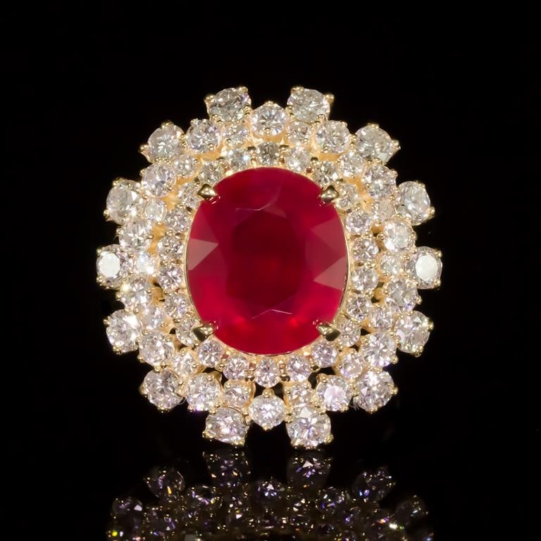 14K Gold 9.39ct Ruby 3.93ct Diamond Ring: Retail: $14,730.00 ****** 14K Gold Ruby & Diamond Ring ****** Metal: 14K Solid Yellow Gold / Total Item Weight: 14.0 grams / Country Made: United States / / Main Stone: Ruby / Color: Red / Carat Total