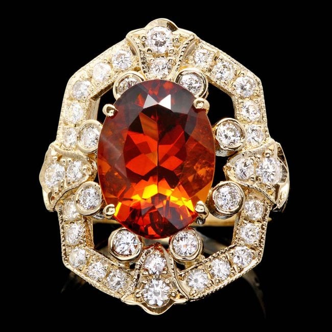 14k Gold 5.50ct Citrine 1.25ct Diamond Ring: Retail: $8,800.00 ****** 14k Gold 5.50ct Citrine 1.25ct Diamond Ring ****** Metal: 14k Solid Yellow Gold / Size: 7.5 / Total Item Weight: 8.0 grams / Country Made: United States / / Main Stone: Citrin