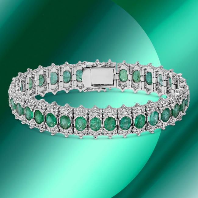 14k Gold 14.00ct Emerald 3.92ct Diamond Bracelet (1 of 4)