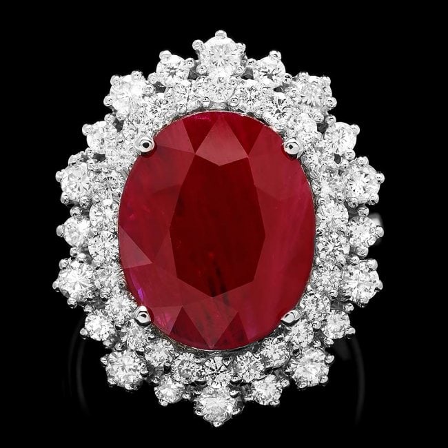 14k White Gold 4.75ct Ruby 1.50ct Diamond Ring: Retail: $18,750.00 ****** 14k White Gold 4.75ct Ruby 1.50ct Diamond Ring ****** Metal: 14k Solid White Gold / Size: 6.75 / Total Item Weight: 7.5 grams / Country Made: United States / / Main Stone: Ru