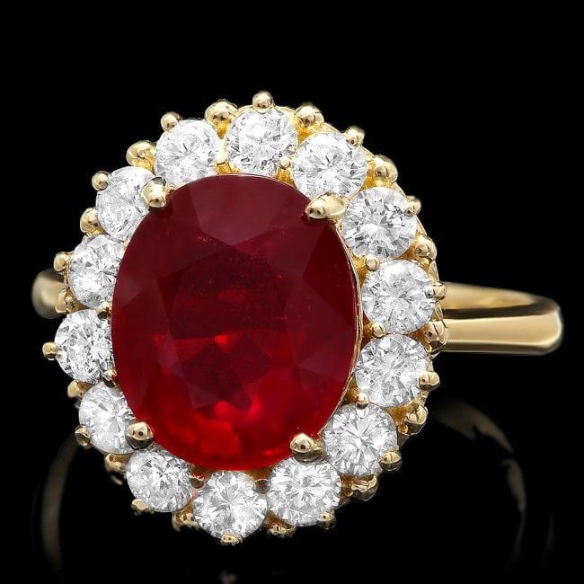 14k Yellow Gold 4.70ct Ruby 1.20ct Diamond Ring: Retail: $8,500.00 ****** 14k Yellow Gold 4.70ct Ruby 1.20ct Diamond Ring ****** Metal: 14k Solid Yellow Gold / Size: 7.75 / Total Item Weight: 6.0 grams / Country Made: United States / / Main Stone: R