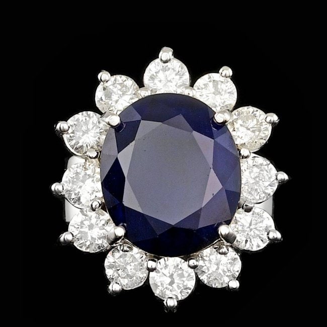 14k Gold 8.00ct Sapphire 2.50ct Diamond Ring: Retail: $21,300.00 ****** 14k Gold 8.00ct Sapphire 2.50ct Diamond Ring ****** Metal: 14k Solid White Gold / Size: 5.75 / Total Item Weight: 12.5 grams / Country Made: United States / / Main Stone: Sap