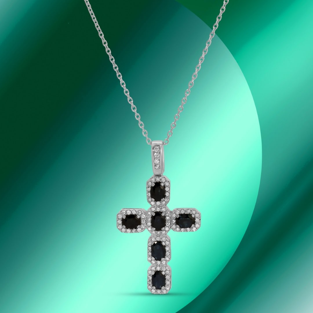14K Gold 1.43cts Sapphire & 0.34cts Diamond Pendant (1 of 4)