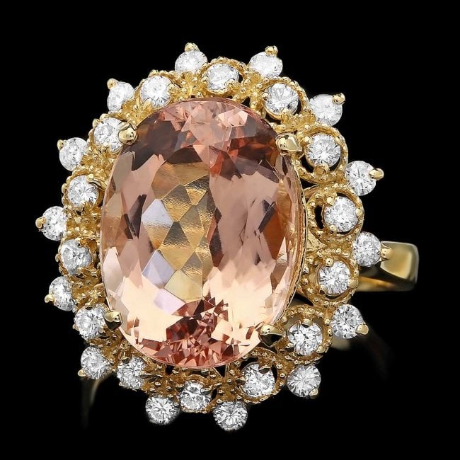 14k Gold 7.80ct Morganite 0.80ct Diamond Ring: Retail: $6,300.00 ****** 14k Gold 7.80ct Morganite 0.80ct Diamond Ring ****** Metal: 14k Solid Yellow Gold / Size: 7.25 / Total Item Weight: 6.3 grams / Country Made: United States / / Main Stone: Mor