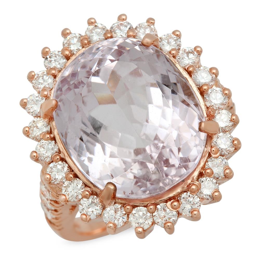 14K Gold 16.65ct Kunzite 1.46ct Diamond Ring: Retail: $13,380.00 ****** 14K Gold 16.65ct Kunzite 1.46ct Diamond Ring ****** Metal: 14K Solid Gold / Total Item Weight: 11.5 grams / Country Made: United States / / Main Stone: Kunzite / Color: Light