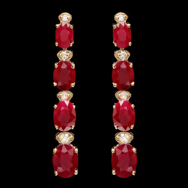 14k Gold 8.00ct Ruby 0.30ct Diamond Earrings: Retail: $6,200.00 ****** 14k Gold 8.00ct Ruby 0.30ct Diamond Earrings ****** Metal: 14k Solid Yellow Gold / Total Item Weight: 5.5 grams / Country Made: United States / / Main Stone: Ruby / Color: Red