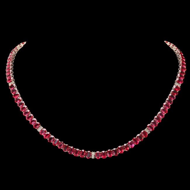 14k Gold 52.00ct Ruby 1.00ct Diamond Necklace: Retail: $24,500.00 ****** 14k Gold 52.00ct Ruby 1.00ct Diamond Necklace ****** Metal: 14k Solid Yellow Gold / Size: 17 / Total Item Weight: 29.5 grams / Country Made: United States / / Main Stone: Rub