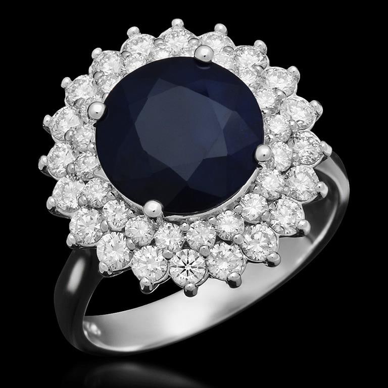 14K Gold 3.48ct Sapphire 1.12ct Diamond Ring: Retail: $5.550.00****** 14K Gold Sapphire & Diamond Ring ****** Metal: 14K Solid White Gold / Total Item Weight: 6.6 / Country Made: United States / / Main Stone: Sapphire / Color: Dark Blue / Carat T