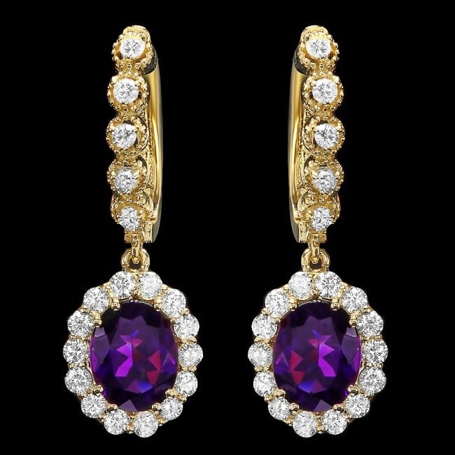 14k Gold 3.70ct Amethyst 1.30ct Diamond Earrings: Retail: $6,500.00 ****** 14k Gold 3.70ct Amethyst 1.30ct Diamond Earrings ****** Metal: 14k Solid Yellow Gold / Total Item Weight: 5 grams / Country Made: United States / / Main Stone: Amethyst / Colo