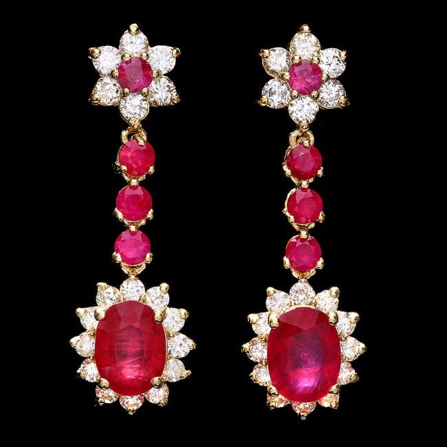 14k Yellow Gold 5ct Ruby 1.60ct Diamond Earrings: Retail: $9,580.00 ****** 14k Yellow Gold 5ct Ruby 1.60ct Diamond Earrings ****** Metal: 14k Solid Yellow Gold / Total Item Weight: 5.0 grams / Country Made: United States / / Main Stone: Ruby / Color: