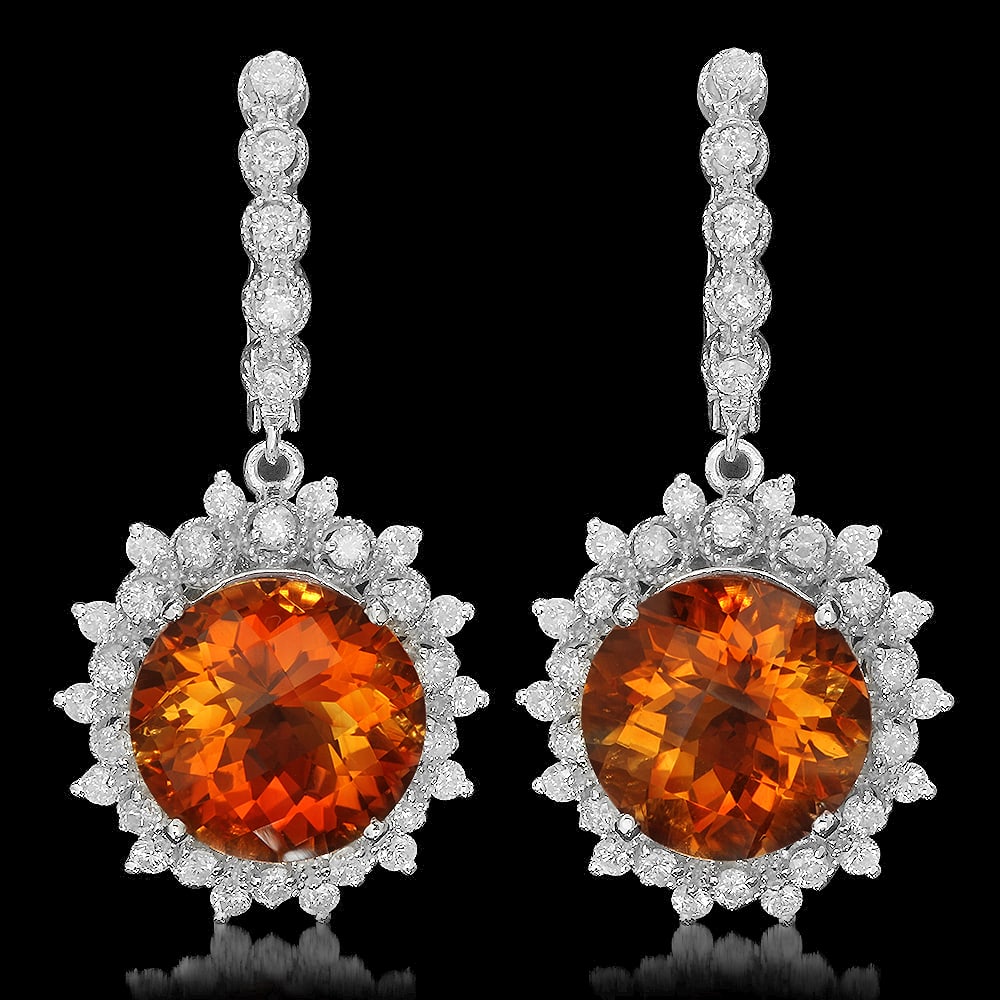 14K Gold 12.71ct Citrine 2.08ct Diamond Earrings: Retail: $9,170.00 ****** 14K Gold 12.71ct Citrine 2.08ct Diamond Earrings ****** Metal: 14K Solid Gold / Total Item Weight: 12.0 grams / Country Made: United States / / Main Stone: Citrine / Color: Or