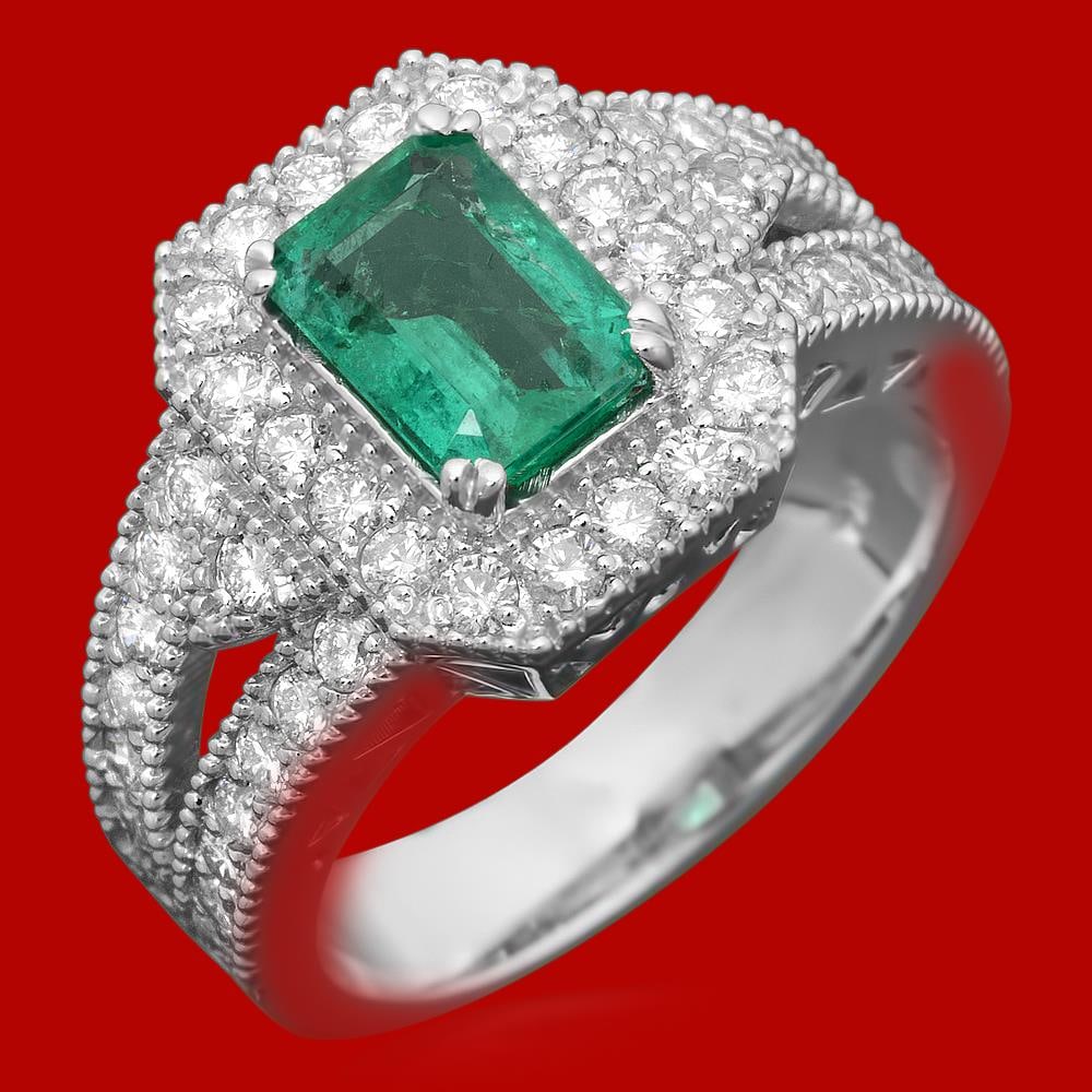 14k Gold 1.17ct Emerald 1.15ct Diamond Ring: Retail: $6,520.00****** 14k Gold 1.17ct Emerald 1.15ct Diamond Ring ****** Metal: 14k Solid White Gold / Size: 7 / Total Item Weight: 6.8 grams / Country Made: United States / / Main Stone: Emerald / 