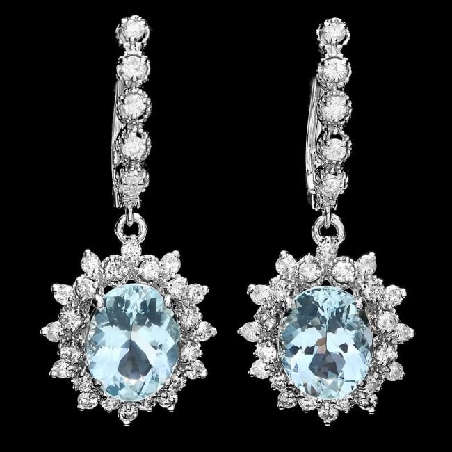14k 5.50ct Aquamarine 1.70ct Diamond Earrings: Retail: $8,900.00 ****** 14k 5.50ct Aquamarine 1.70ct Diamond Earrings ****** Metal: 14k Solid White Gold / Total Item Weight: 7.5 grams / Country Made: United States / / Main Stone: Aquamarine / Colo