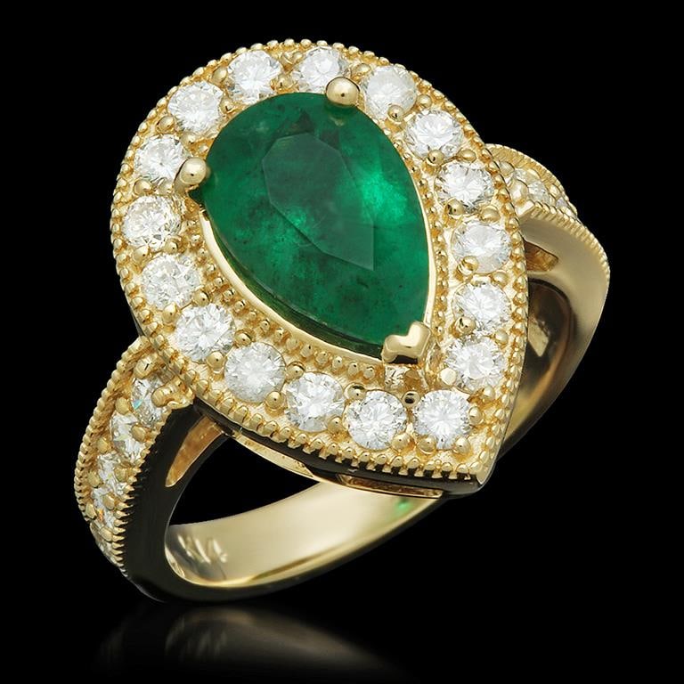 14K Gold 2.21ct Emerald 1.20ct Diamond Ring (1 of 4)