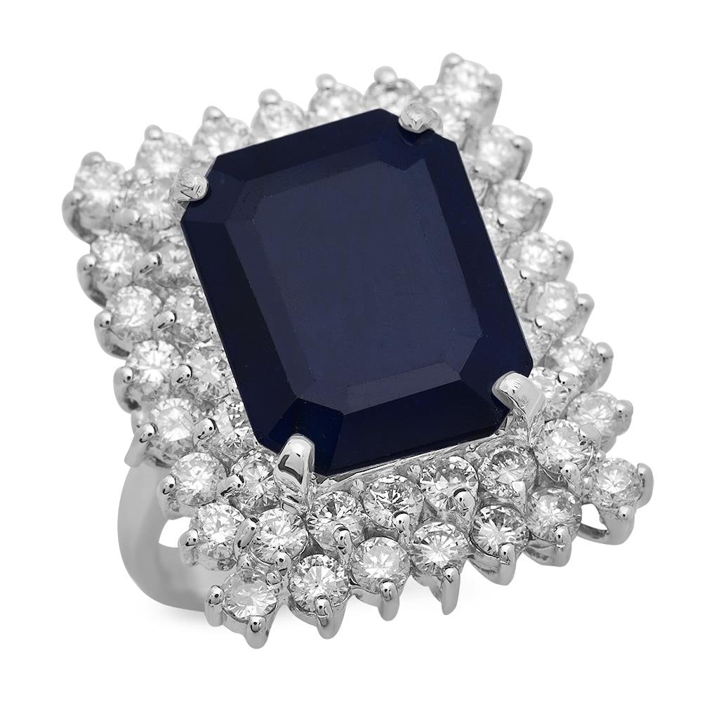 14K Gold 10.40ct Sapphire 2.69ct Diamond Ring: Retail: $12,482.00 ****** 14K Gold 10.40ct Sapphire 2.69ct Diamond Ring ****** Metal: 14K Solid Gold / Total Item Weight: 11.5 grams / Country Made: United States / / Main Stone: Sapphire / Color: Dar