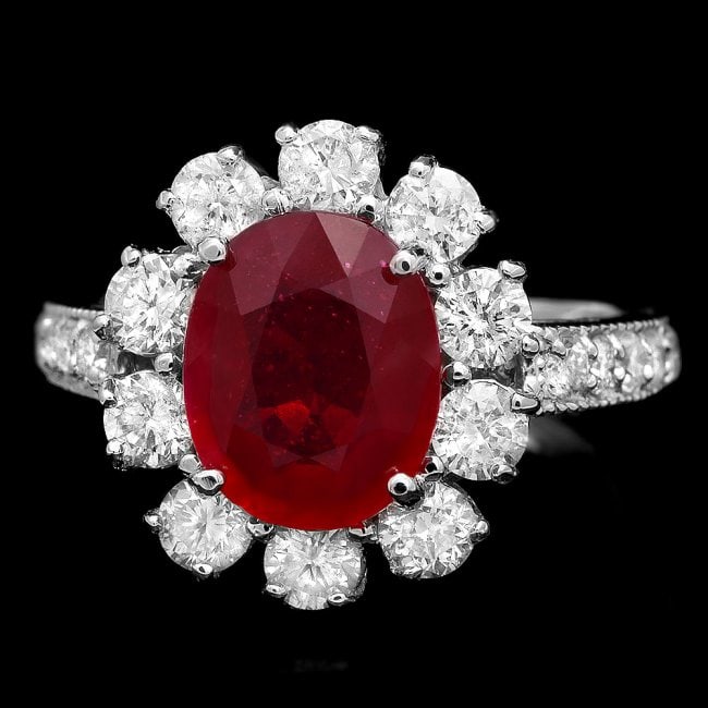 14k White Gold 3.20ct Ruby 1.50ct Diamond Ring: Retail: $8,900.00 ****** 14k White Gold 3.20ct Ruby 1.50ct Diamond Ring ****** Metal: 14k Solid White Gold / Size: 7.25 / Total Item Weight: 5.5 grams / Country Made: United States / / Main Stone: Rub