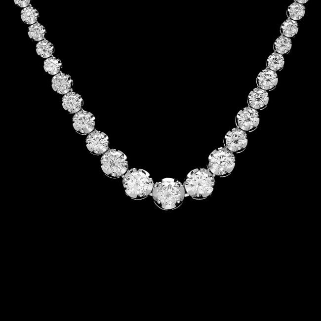 18k White Gold 11.60ct Diamond Necklace: Retail: $48,400.00 ****** 18k White Gold 11.60ct Diamond Necklace ****** Metal: 18k Solid White Gold / Size: 16.5 / Total Item Weight: 21.2 grams / Country Made: United States / / Main Stone: Diamond 
