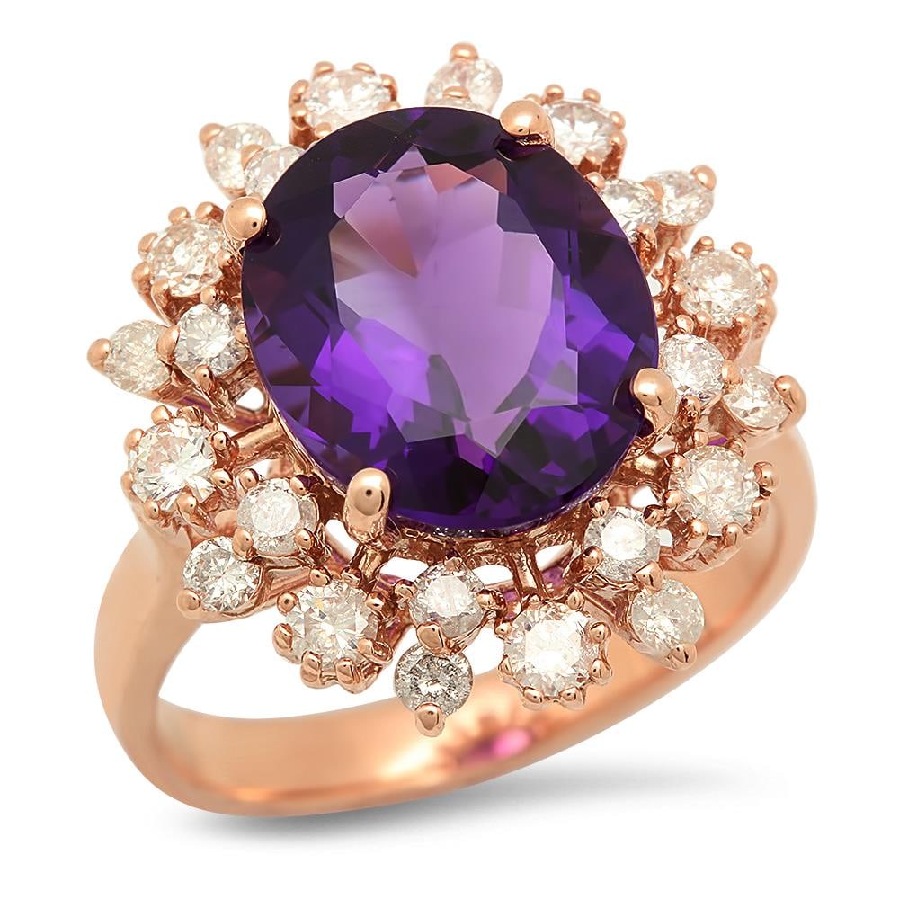14K Gold 4.54ct Amethyst 1.01cts Diamond Ring: Retail: $4,856.00 ****** 14K Gold 4.54ct Amethyst 1.01cts Diamond Ring ****** Metal: 14K Rose Gold / Total Item Weight: 6.1 grams / Country Made: United States / / Main Stone: Amethyst / Color: Purple