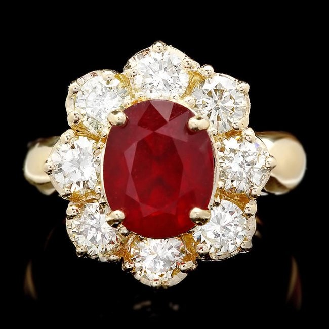 14k Yellow Gold 4.00ct Ruby 2.25ct Diamond Ring: Retail: $8,400.00 ****** 14k Yellow Gold 4.00ct Ruby 2.25ct Diamond Ring ****** Metal: 14k Solid Yellow Gold / Size: 6.5 / Total Item Weight: 8.0 grams / Country Made: United States / / Main Stone: Ru