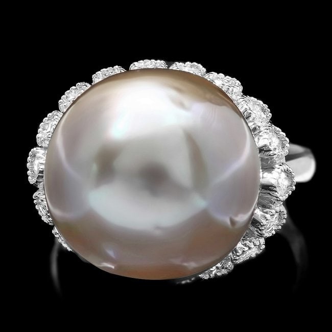 14k Gold 14 X 14mm Pearl 0.70ct Diamond Ring (1 of 4)
