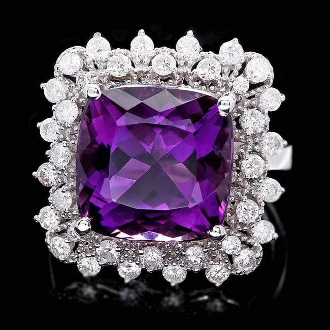 14k Gold 7.00ct Amethyst 1.00ct Diamond Ring: Retail: $6,900.00 ****** 14k Gold 7.00ct Amethyst 1.00ct Diamond Ring ****** Metal: 14k Solid White Gold / Size: 6.5 / Total Item Weight: 6.0 grams / Country Made: United States / / Main Stone: Amethy