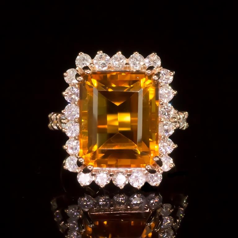 14k Gold 7.93ct Citrine 1.41ct Diamond Ring: Retail: $8,325.00****** 14K Gold Citrine & Diamond Ring ****** Metal: 14K Solid Rose Gold / Total Item Weight: 8.2 grams / Country Made: United States / / Main Stone: Citrine / Color: Orange / Carat T