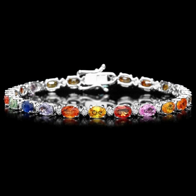 14k Gold 15ct Sapphire 0.35ct Diamond Bracelet: Retail: $7,500.00 ****** 14k Gold 15ct Sapphire 0.35ct Diamond Bracelet ****** Metal: 14k Solid White Gold / Size: 7.5 / Total Item Weight: 9.5 grams / / Main Stone: Sapphire / Color: Multi-Colored / 