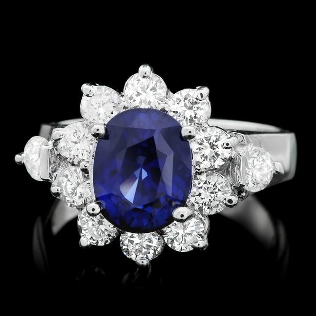 14k Gold 3.00ct Sapphire 1.30ct Diamond Ring: Retail: $9,800.00 ****** 14k Gold 3.00ct Sapphire 1.30ct Diamond Ring ****** Metal: 14k Solid White Gold / Size: 6.75 / Total Item Weight: 6.5 grams / Country Made: United States / / Main Stone: Sapph