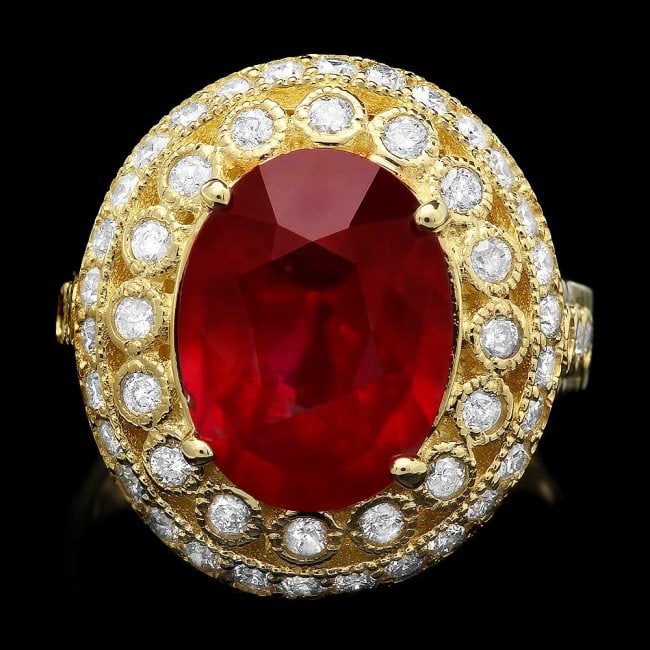 14k Yellow Gold 6.00ct Ruby 1.10ct Diamond Ring: Retail: $8,800.00 ****** 14k Yellow Gold 6.00ct Ruby 1.10ct Diamond Ring ****** Metal: 14k Solid Yellow Gold / Size: 7.25 / Total Item Weight: 8.9 grams / Country Made: United States / / Main Stone: R