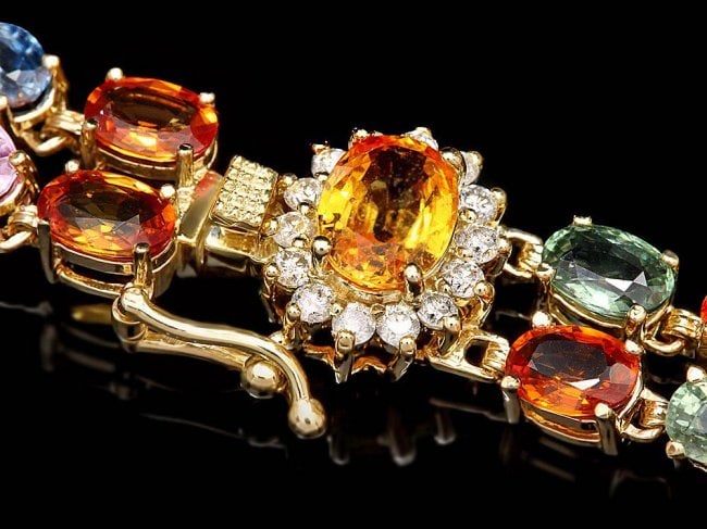 14k Gold 27ct Sapphire .30ct Diamond Bracelet: Retail: $17,890.00 ****** 14k Gold 27ct Sapphire .30ct Diamond Bracelet ****** Metal: 14k Solid Yellow Gold / Size: 7.5 / Total Item Weight: 19.5 grams / Country Made: United States / / Main Stone: Sa