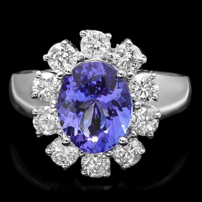 14k Gold 2.50ct Tanzanite 1.25ct Diamond Ring: Retail: $9,200.00 ****** 14k Gold 2.50ct Tanzanite 1.25ct Diamond Ring ****** Metal: 14k Solid White Gold / Size: 8 / Total Item Weight: 6.0 grams / Country Made: United States / / Main Stone: