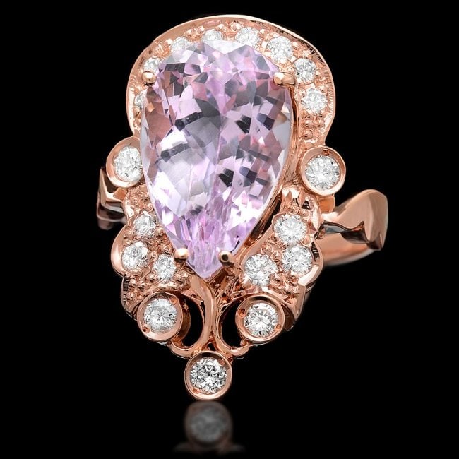 14k Rose Gold 8.50ct Kunzite 0.75ct Diamond Ring: Retail: $6,800.00 ****** 14k Rose Gold 8.50ct Kunzite 0.75ct Diamond Ring ****** Metal: 14k Solid Rose Gold / Size: 7.5 / Total Item Weight: 7.5 grams / Country Made: United States / / Main Stone: