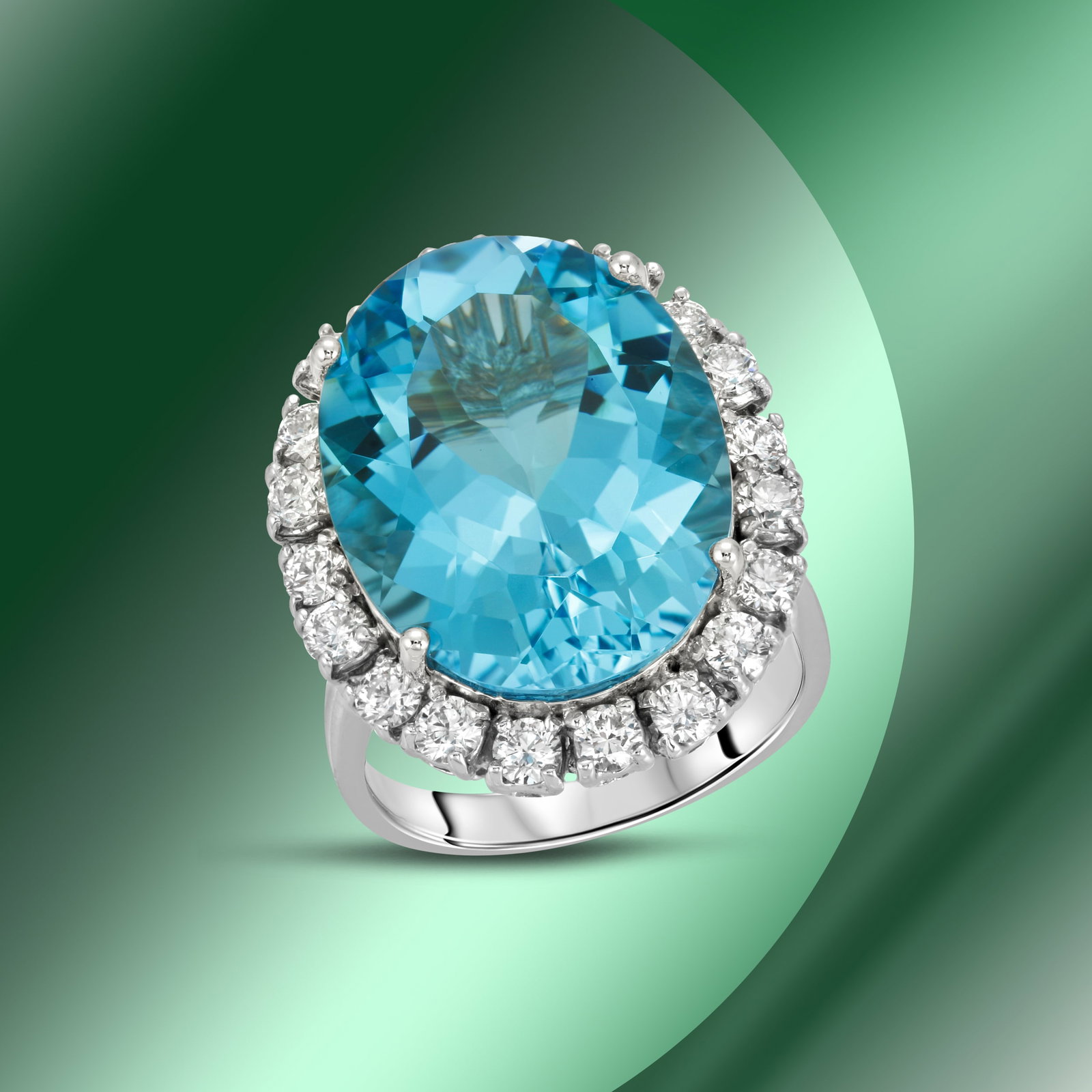 14K Gold 20.11cts Blue Topaz & 1.41cts Diamond Ring: Retail: $11,800***** 14K Gold 20.11cts Blue Topaz & 1.41cts Diamond Ring****** Metal: 14K White Gold/ Total Wt.: 11.1g/ Country Made USA// Main Stone: Topaz / Carat Total Wt: 20.11cts / Treatment: